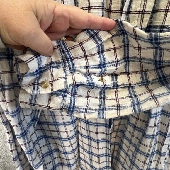 IZOD Mens XXL Long Sleeve Button Down Plaid Shirt White Blue Brown Essential Dad - Picture 5 of 8